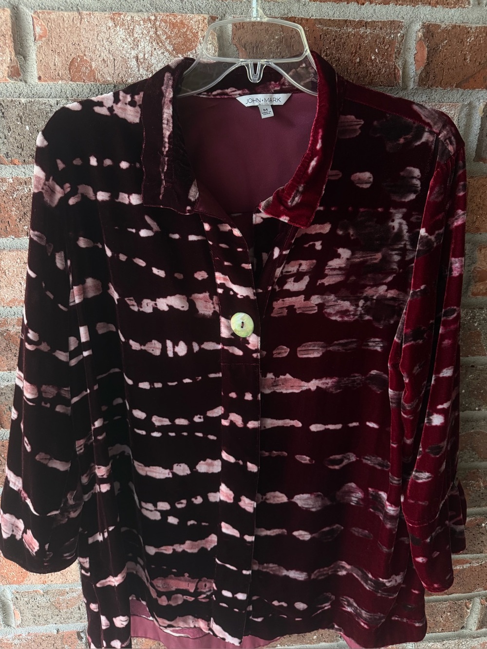 John Mark Women's Velvet Button-Front Top in Wine and Pink